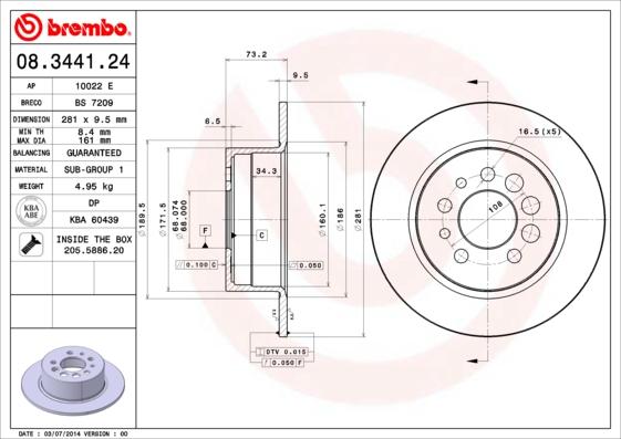 Brembo 08.3441.24 - Тормозной диск autodraugiem.lv