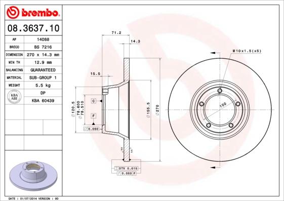 Brembo 08.3637.10 - Bremžu diski autodraugiem.lv