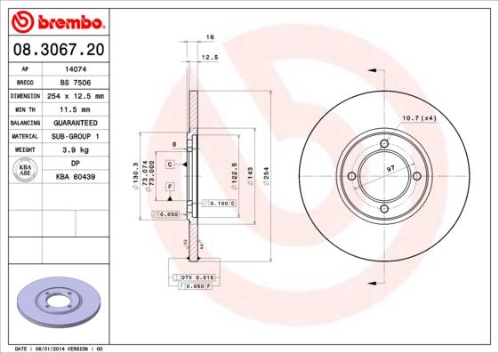 Brembo 08.3067.20 - Bremžu diski autodraugiem.lv