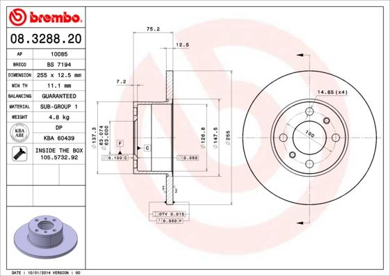 Brembo 08.3288.20 - Bremžu diski autodraugiem.lv