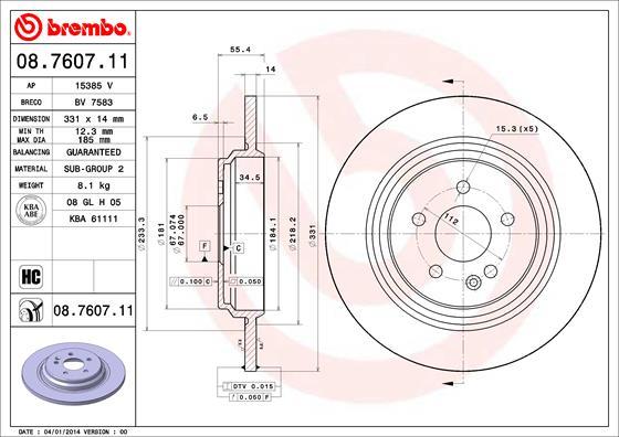 Brembo 08.7607.11 - Bremžu diski autodraugiem.lv