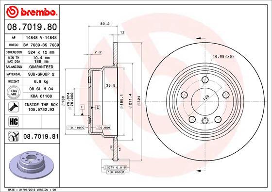 Brembo 08.7019.80 - Bremžu diski autodraugiem.lv