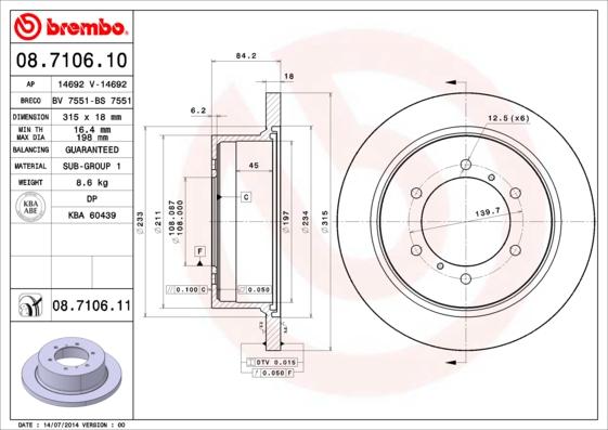 Brembo 08.7106.11 - Bremžu diski autodraugiem.lv