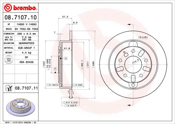 Brembo 08.7107.11 - Bremžu diski autodraugiem.lv