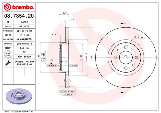 Brembo 08.7354.20 - Bremžu diski autodraugiem.lv