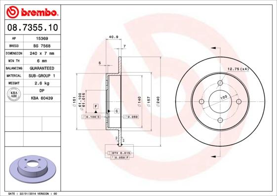 Brembo 08.7355.10 - Bremžu diski autodraugiem.lv