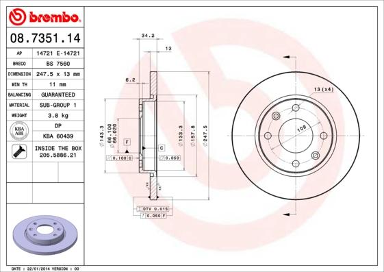 Brembo 08.7351.14 - Bremžu diski autodraugiem.lv