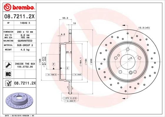 Brembo 08.7211.2X - Bremžu diski autodraugiem.lv