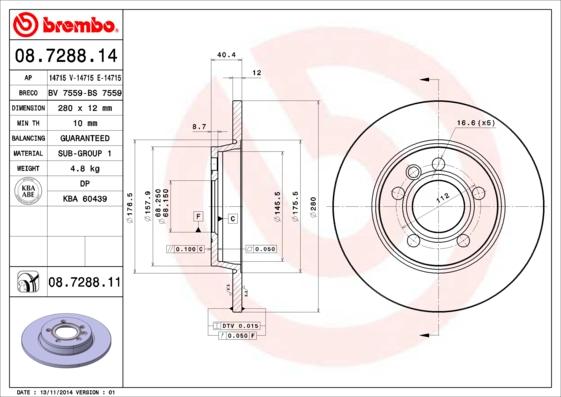 Brembo 08.7288.11 - Bremžu diski autodraugiem.lv