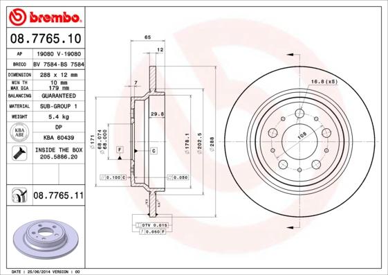 Brembo 08.7765.10 - Bremžu diski autodraugiem.lv