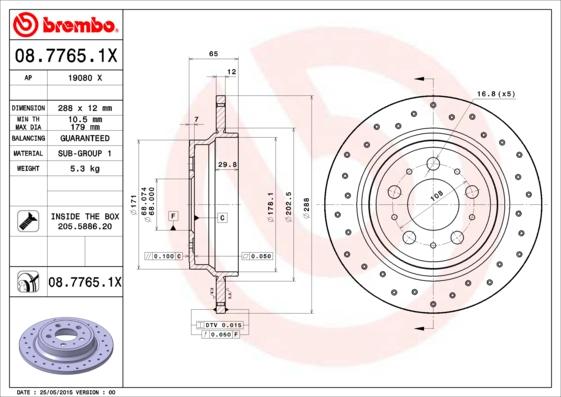 Brembo 08.7765.1X - Bremžu diski autodraugiem.lv