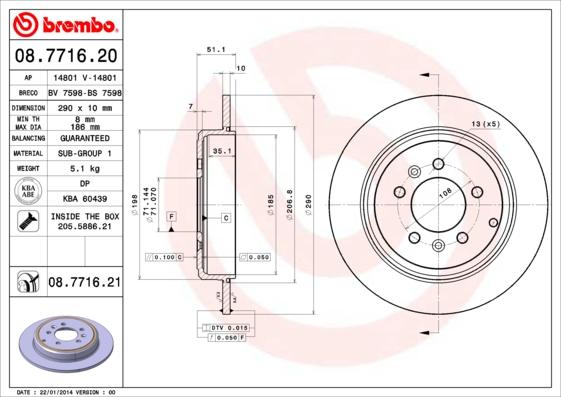 Brembo 08.7716.21 - Bremžu diski autodraugiem.lv