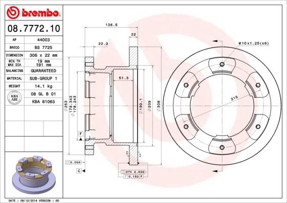 Brembo 08.7772.10 - Bremžu diski autodraugiem.lv