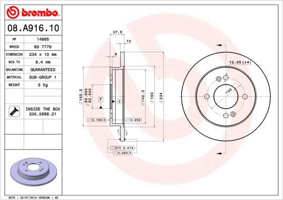 Brembo 08.A916.10 - Bremžu diski autodraugiem.lv