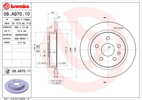 Brembo 08.A970.11 - Bremžu diski autodraugiem.lv