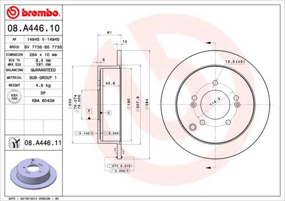 Brembo 08.A446.10 - Bremžu diski autodraugiem.lv