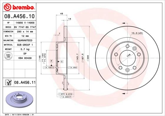 Brembo 08.A456.10 - Bremžu diski autodraugiem.lv