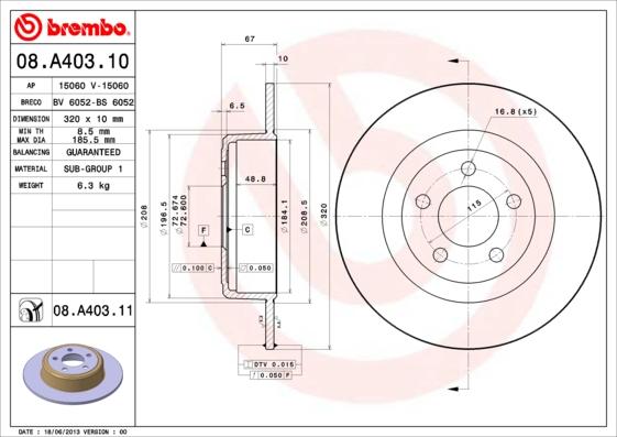 Brembo 08.A403.11 - Bremžu diski autodraugiem.lv