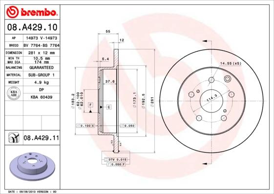 Brembo 08.A429.11 - Bremžu diski autodraugiem.lv