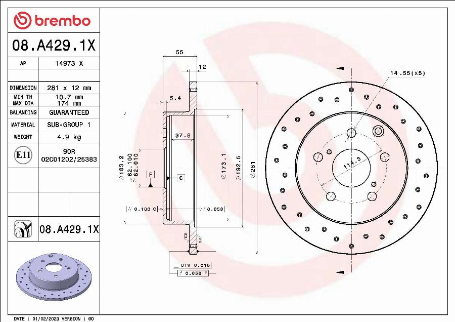 Brembo 08.A429.1X - Bremžu diski autodraugiem.lv