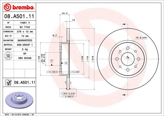 Brembo 08.A501.11 - Bremžu diski autodraugiem.lv