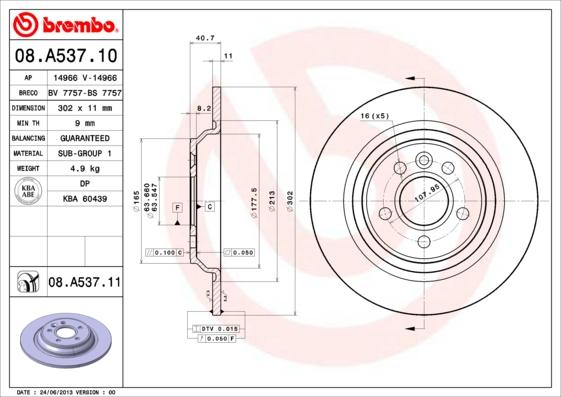 Brembo 08.A537.10 - Bremžu diski autodraugiem.lv