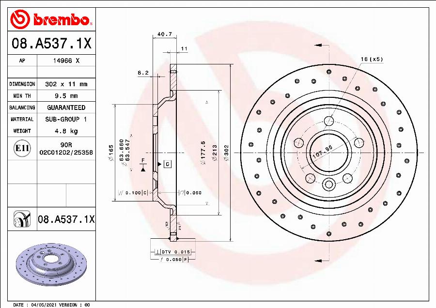 Brembo 08.A537.1X - Bremžu diski autodraugiem.lv