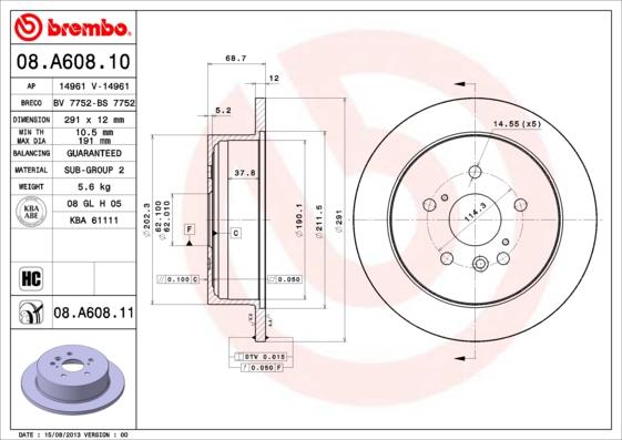 Brembo 08.A608.10 - Bremžu diski autodraugiem.lv