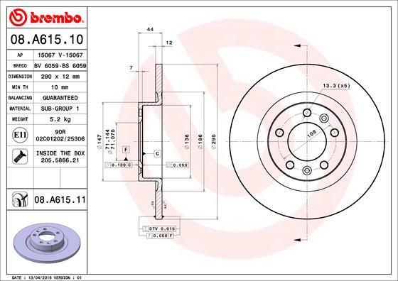 Brembo 08.A615.11 - Bremžu diski autodraugiem.lv