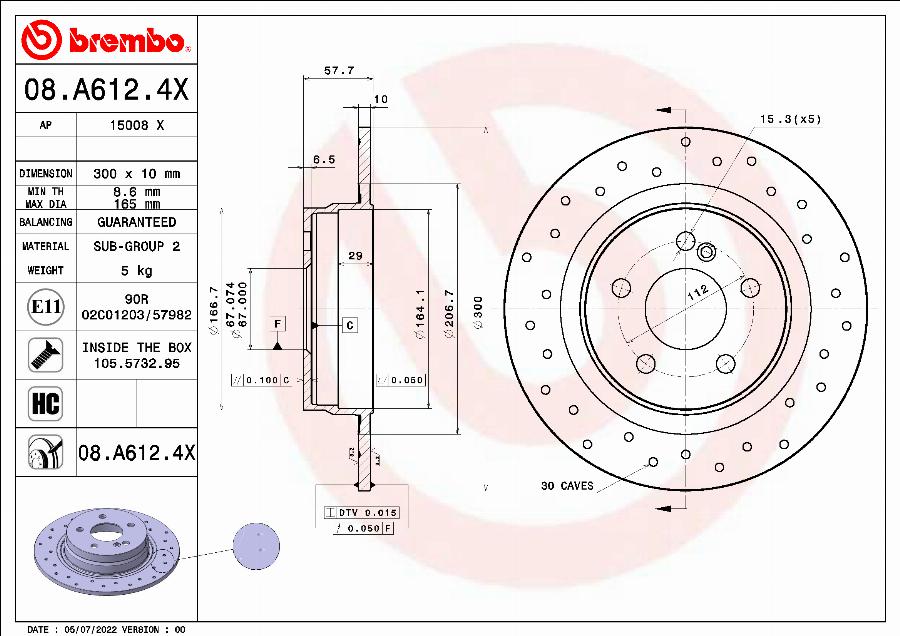 Brembo 08.A612.4X - Bremžu diski autodraugiem.lv
