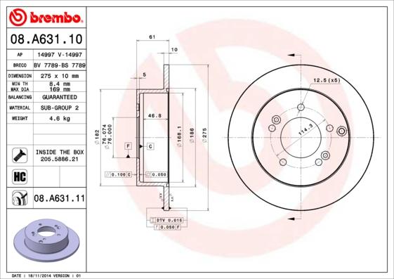 Brembo 08.A631.11 - Bremžu diski autodraugiem.lv