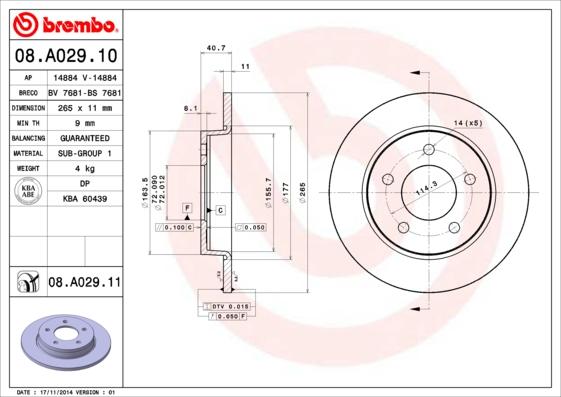 Brembo 08.A029.11 - Bremžu diski autodraugiem.lv