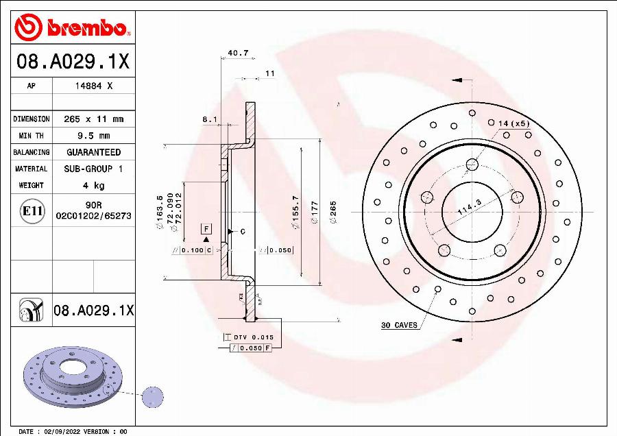 Brembo 08.A029.1X - Bremžu diski autodraugiem.lv