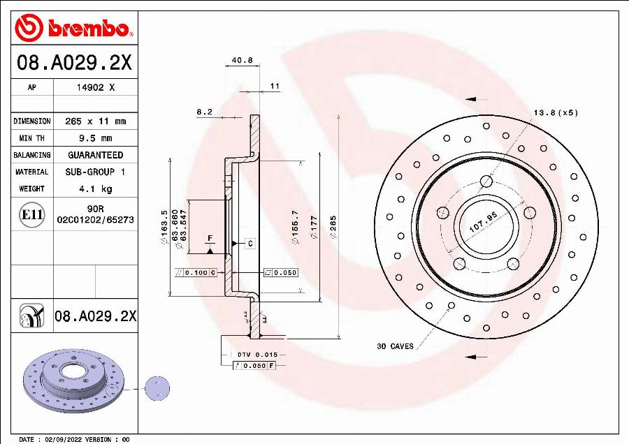 Brembo 08.A029.2X - Bremžu diski autodraugiem.lv