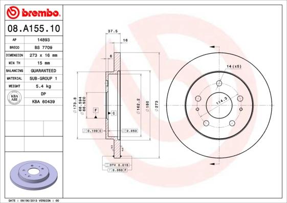 Brembo 08.A155.10 - Bremžu diski autodraugiem.lv