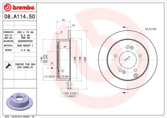 Brembo 08.A114.50 - Bremžu diski autodraugiem.lv