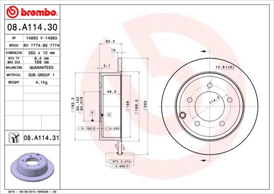 Brembo 08.A114.31 - Bremžu diski autodraugiem.lv