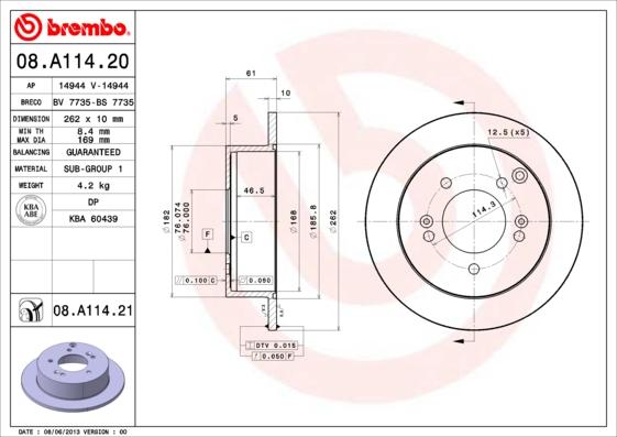 Brembo 08.A114.20 - Bremžu diski autodraugiem.lv