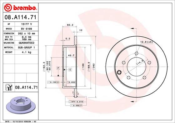 Brembo 08.A114.71 - Bremžu diski autodraugiem.lv