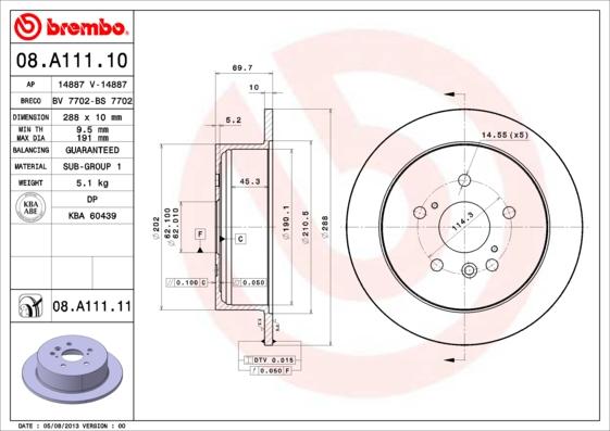 Brembo 08.A111.11 - Bremžu diski autodraugiem.lv