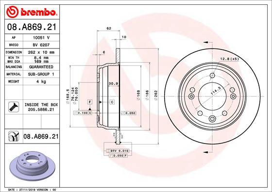 Brembo 08.A869.21 - Bremžu diski autodraugiem.lv