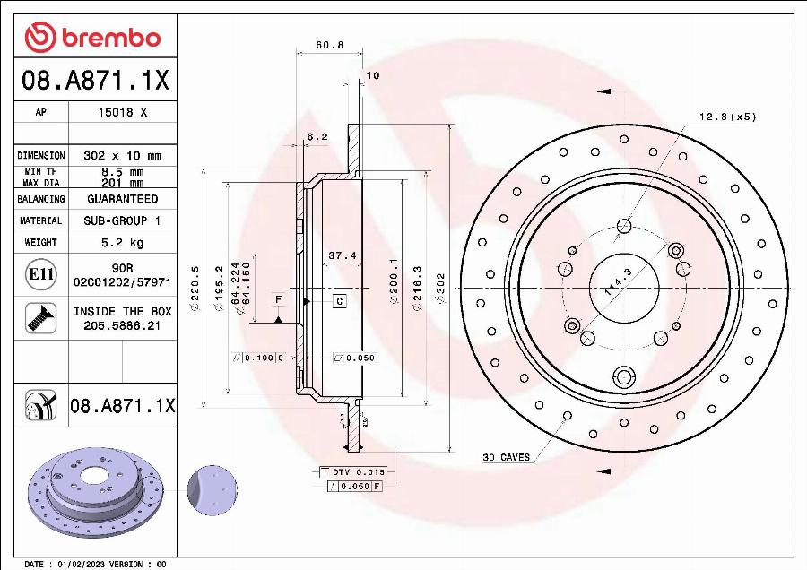 Brembo 08.A871.1X - Bremžu diski autodraugiem.lv