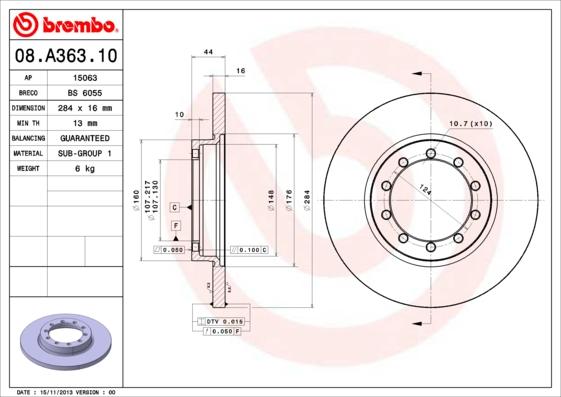 Brembo 08.A363.10 - Bremžu diski autodraugiem.lv