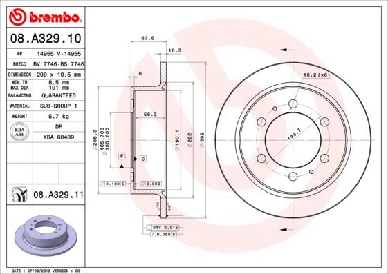 Brembo 08.A329.10 - Bremžu diski autodraugiem.lv