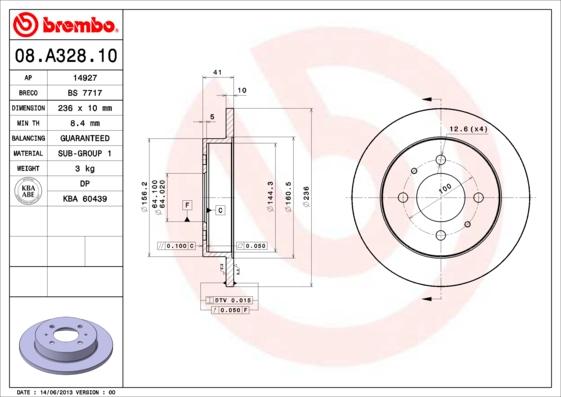 Brembo 08.A328.10 - Bremžu diski autodraugiem.lv