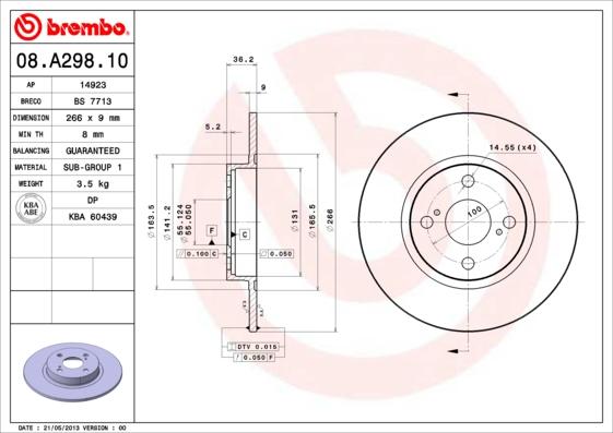 Brembo 08.A298.10 - Bremžu diski autodraugiem.lv