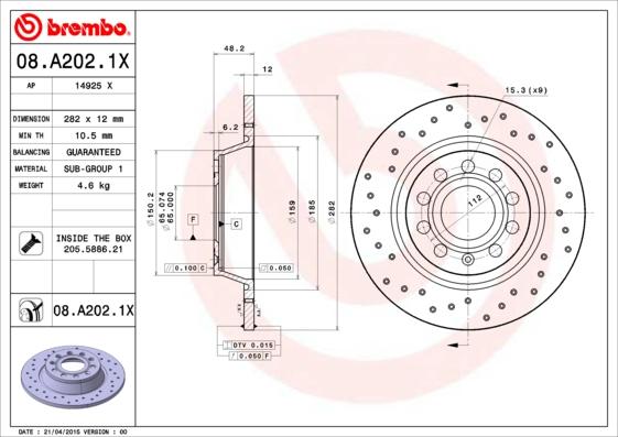 Brembo 08.A202.1X - Bremžu diski autodraugiem.lv