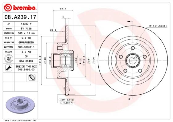 Brembo 08.A239.17 - Bremžu diski autodraugiem.lv