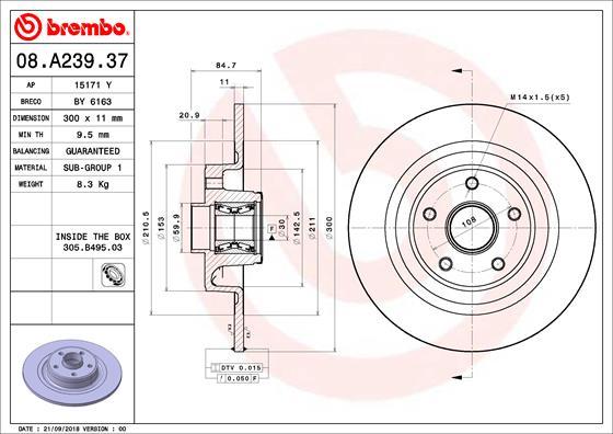 Brembo 08.A239.37 - Bremžu diski autodraugiem.lv