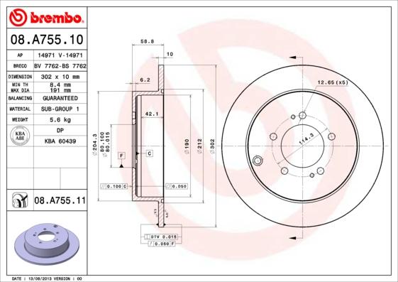 Brembo 08.A755.10 - Bremžu diski autodraugiem.lv